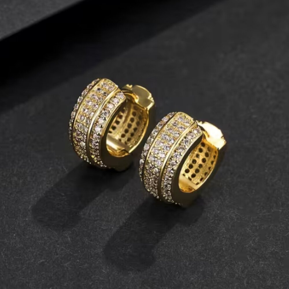 18K Gold Mens 2ct Diamond Small Hoop Earrings Guys NEW 18 Karat Silver Jewelry